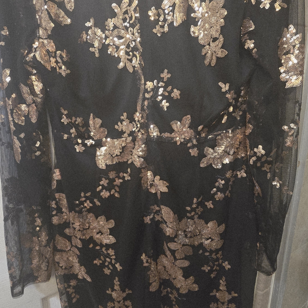 Black Dress with Gold Floral Sequins